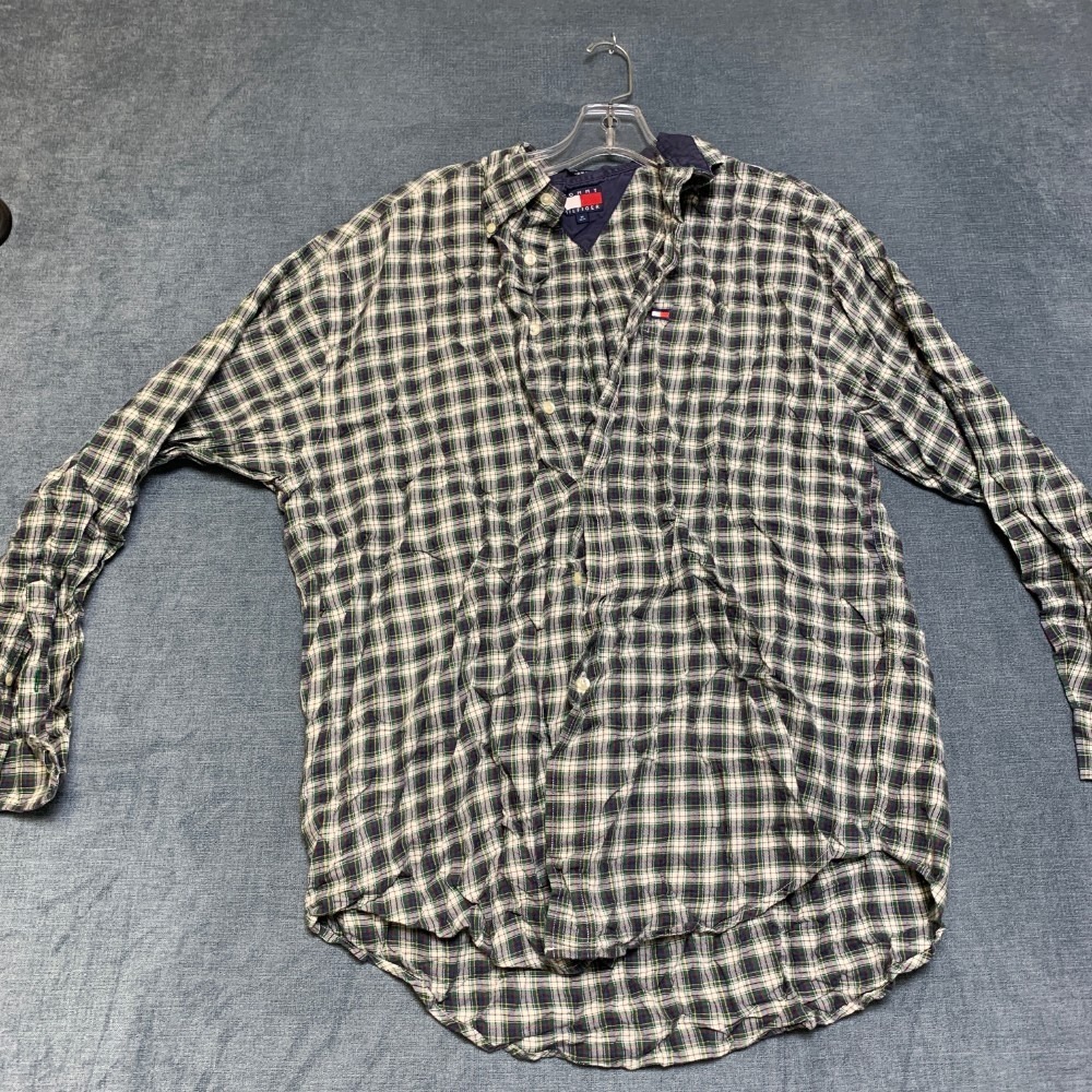 Tommy Hilfiger Shirt Mens Medium Multicolor Plaid Logo Long Sleeve Button Down